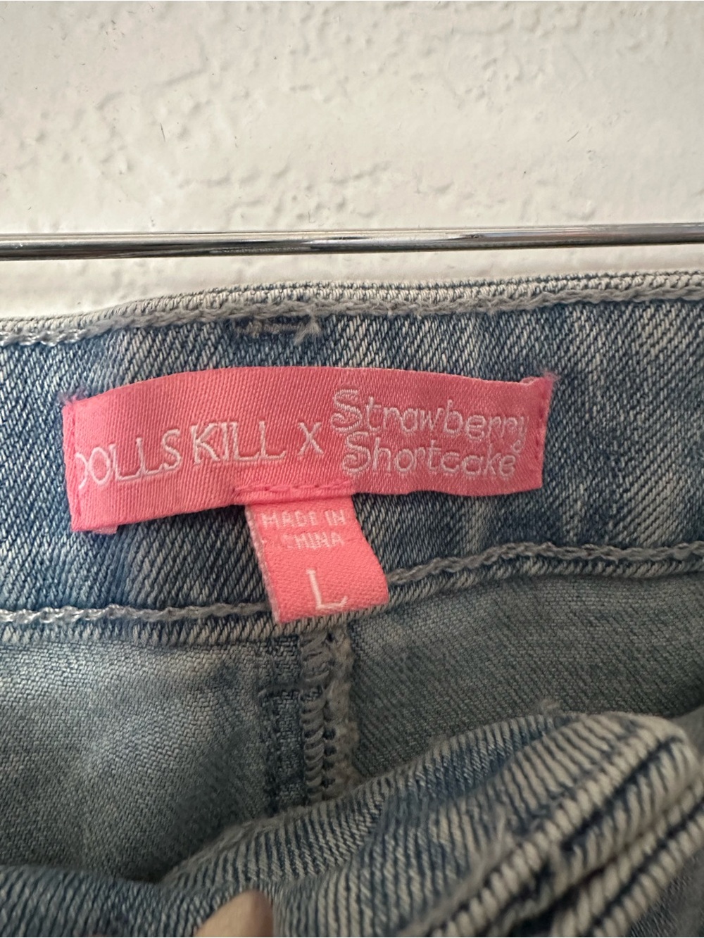 Dolls Kill x Strawberry Shortcake Freshly Picked Denim Mini Skirt with Ruffle- L - Picture 3 of 8